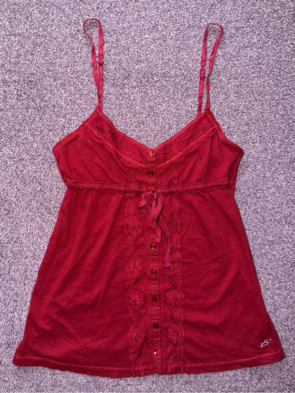 Vintage Y2K Hollister 2000s Lace Trim Button Down Babydoll Cami Tank Top